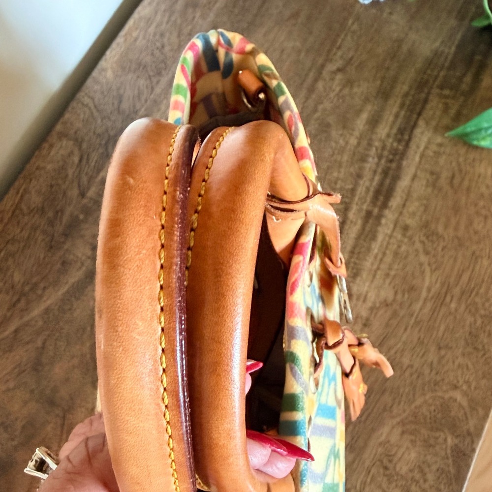 Dooney & Bourke Multicolor Mongram Tote Bag Leather Trim Tassel Charm Y2K Preppy - Picture 6 of 15